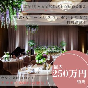 ★今なら来館特典として･･･アマギフ6000円分贈呈★【2027年3月末まで＊最大250万特典】挙式・ドレスプレゼントを含むプレミアム特典
